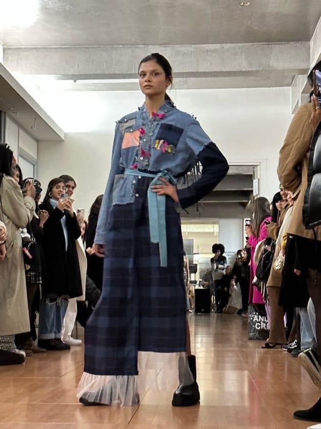 Designed by IFA Paris students Nana Kuffour, Shivangi Gulati, Disha Lokwani and Shreya Khiani. Dress entirely upcycled.