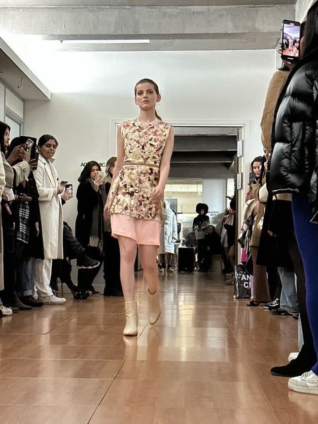 Designed by IFA Paris students Saida Namazoua and Jessica Angelina. Dress transformable into top and skirt whose fabric is composed of lots of small pieces of fabric scraps assembled.