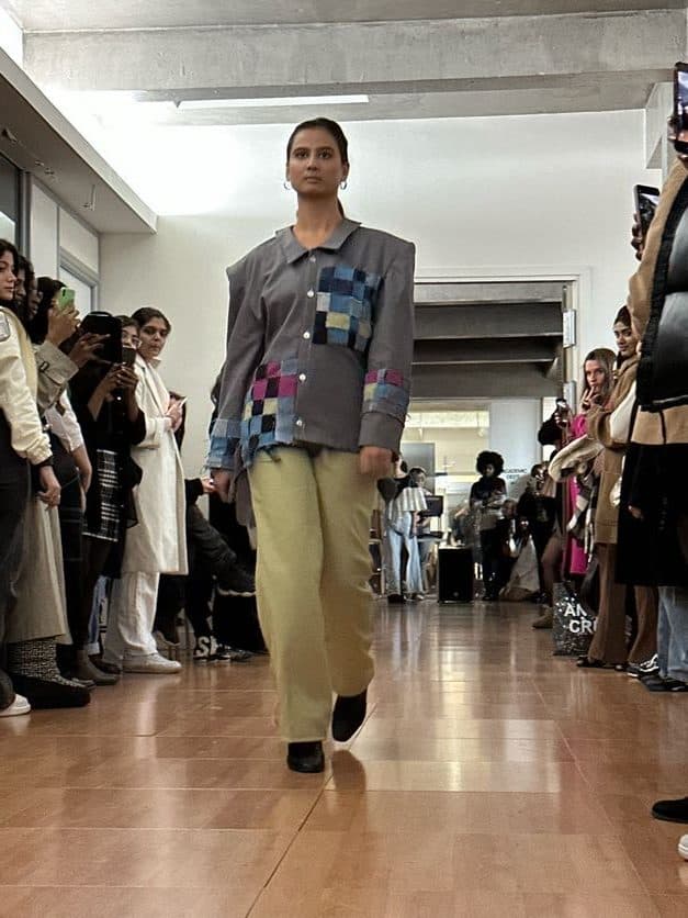 Created by IFA Paris students Sara Novara, Leonhard Kreisz and Anais Song. Patchwork technique on the jacket from fabric scraps.