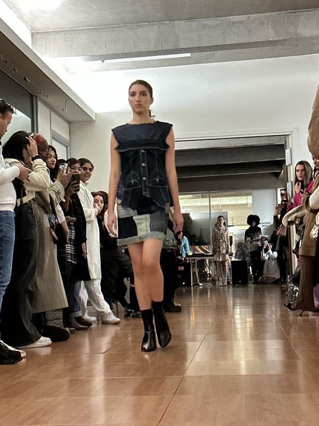 Created by IFA Paris students Gandis Rahma, Onyinye Hojoh and Sarah Thun. Skirt and top created from upcycled jeans.